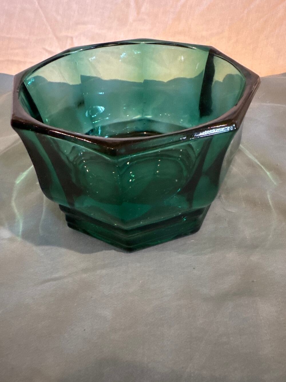 VTG Indiana Glass Concord Teal Green Octagon Candy Dish Decorative